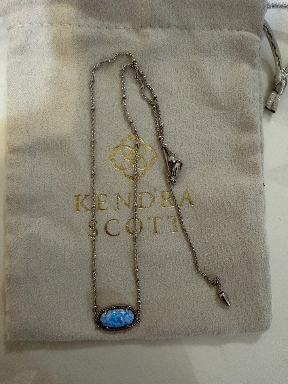 Kendra Scott Silver Blue Opal Rectangular Pendant Necklace